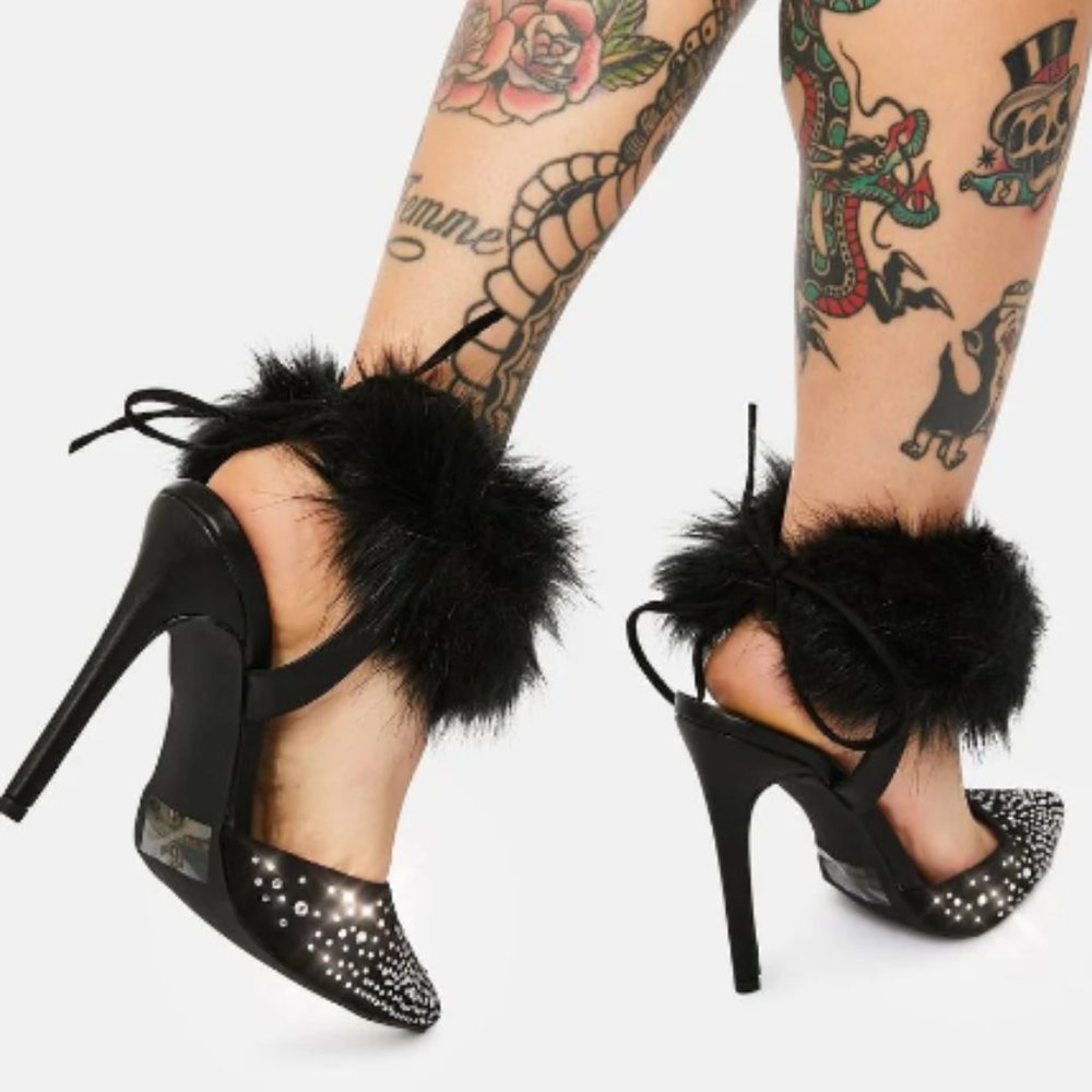 Fur Wrap Rhinestone Heels - Picture 3 of 11